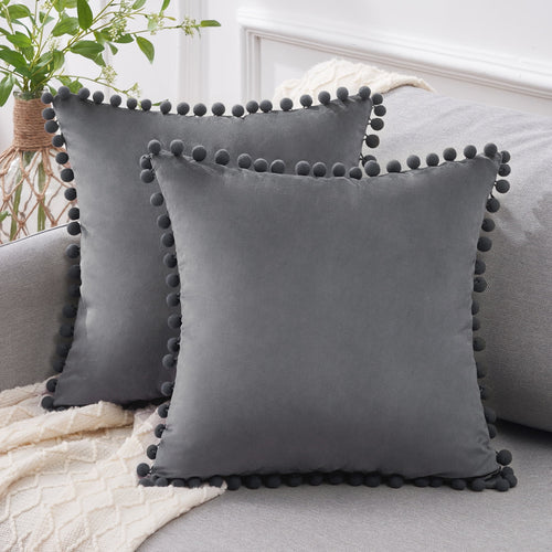 KNOTTING HOME Velvet Plain Throw Pillow Covers for Sofa Living Room grey color