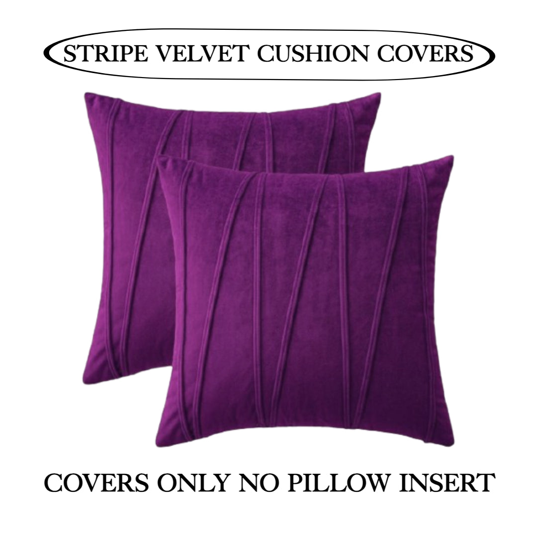 Knotting Home Decorative Striped Throw Pillow Covers Purple Color Soft Solid Velvet Pillow Covers Cushion Case with Zigzag Pattern for Sofa Bedroom