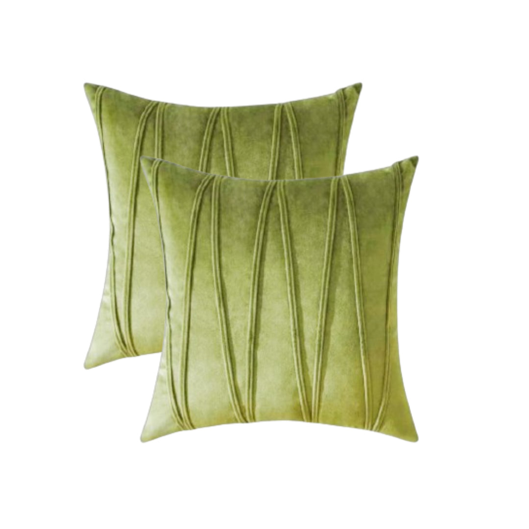 Knotting Home Decorative Striped Throw Pillow Covers Green Color Soft Solid Velvet Pillow Covers Cushion Case with Zigzag Pattern for Sofa Bedroom