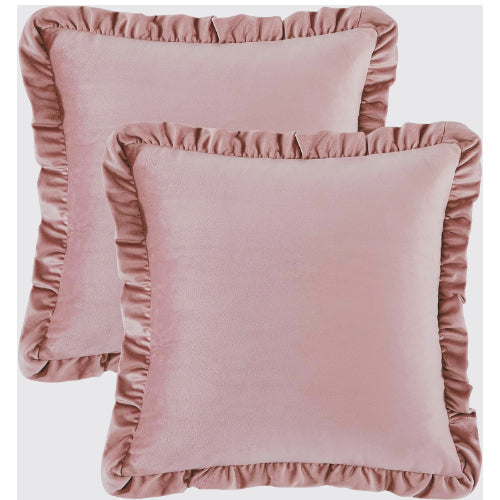 KNOTTING HOME Velvet Decorative Ruffle Cushion Pillow Covers for Sofa Couch and Home decor In Blush Color