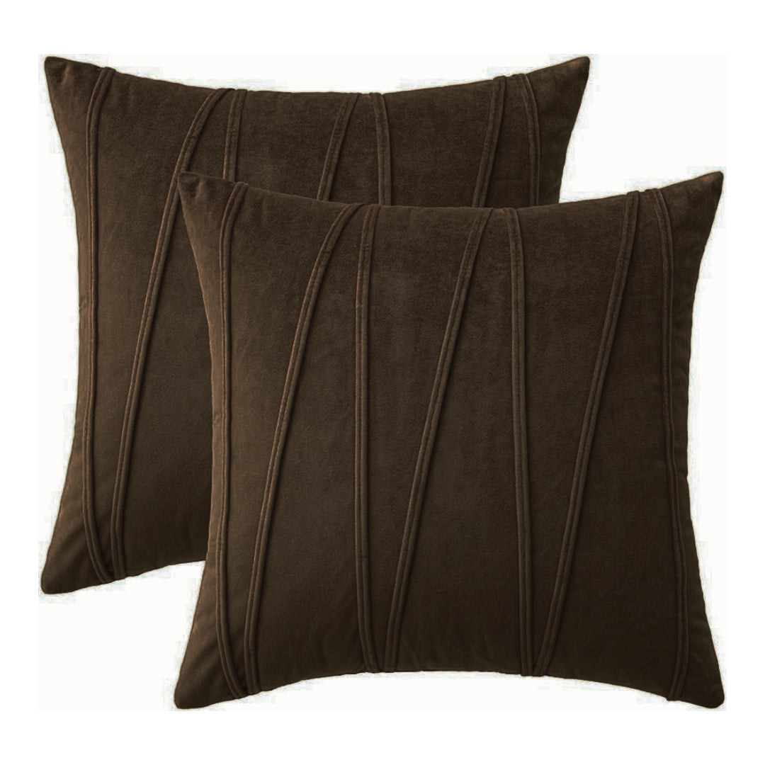 Knotting Home Decorative Striped Throw Pillow Covers Solid Velvet Pillow Covers Cushion Case with Zigzag Pattern for Sofa Bedroom coffee color