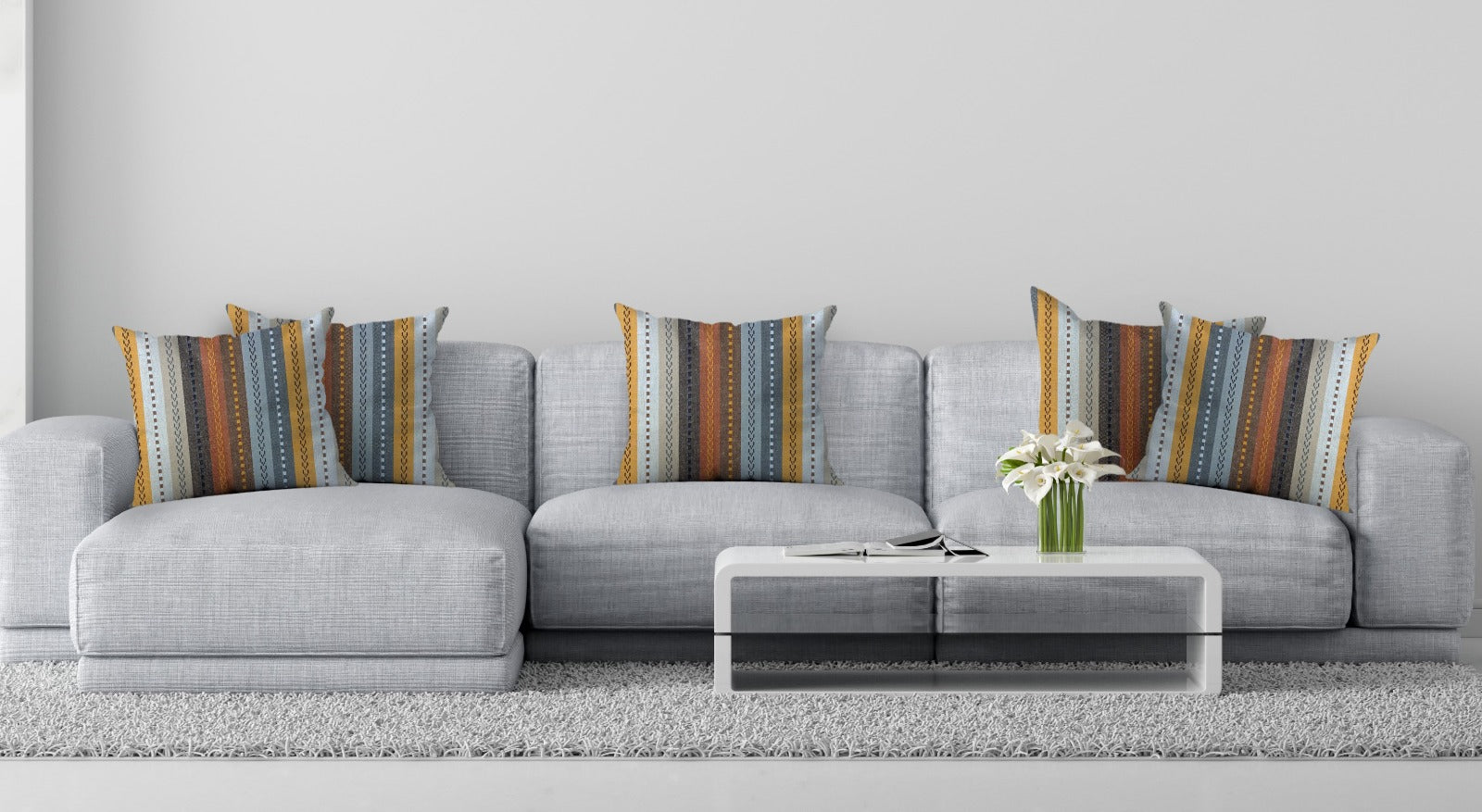 Knotting Home Cotton Salsa Stripe Cushion Cover Beige/Mustard Multicolour Large Square Throw Pillow Covers for Sofa Bed Room Living Room or Home Decor