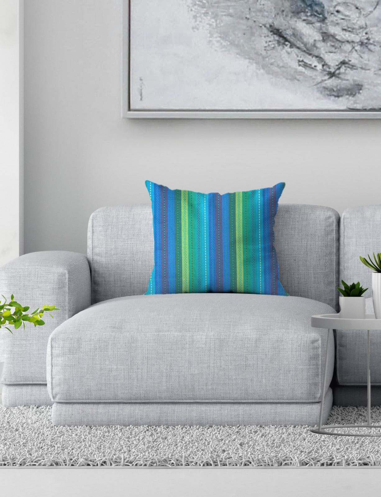 Knotting Home Cotton Salsa Stripe Cushion Cover Blue/Teal Multicolour Large Square Throw Pillow Covers for Sofa Bed Room Living Room or Home Decor