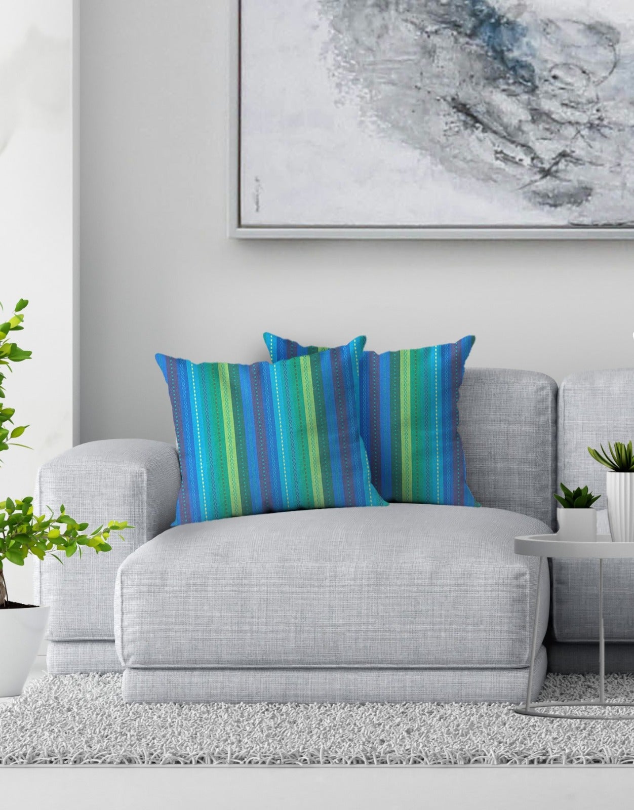 Knotting Home Cotton Salsa Stripe Cushion Cover Blue/Teal Multicolour Large Square Throw Pillow Covers for Sofa Bed Room Living Room or Home Decor