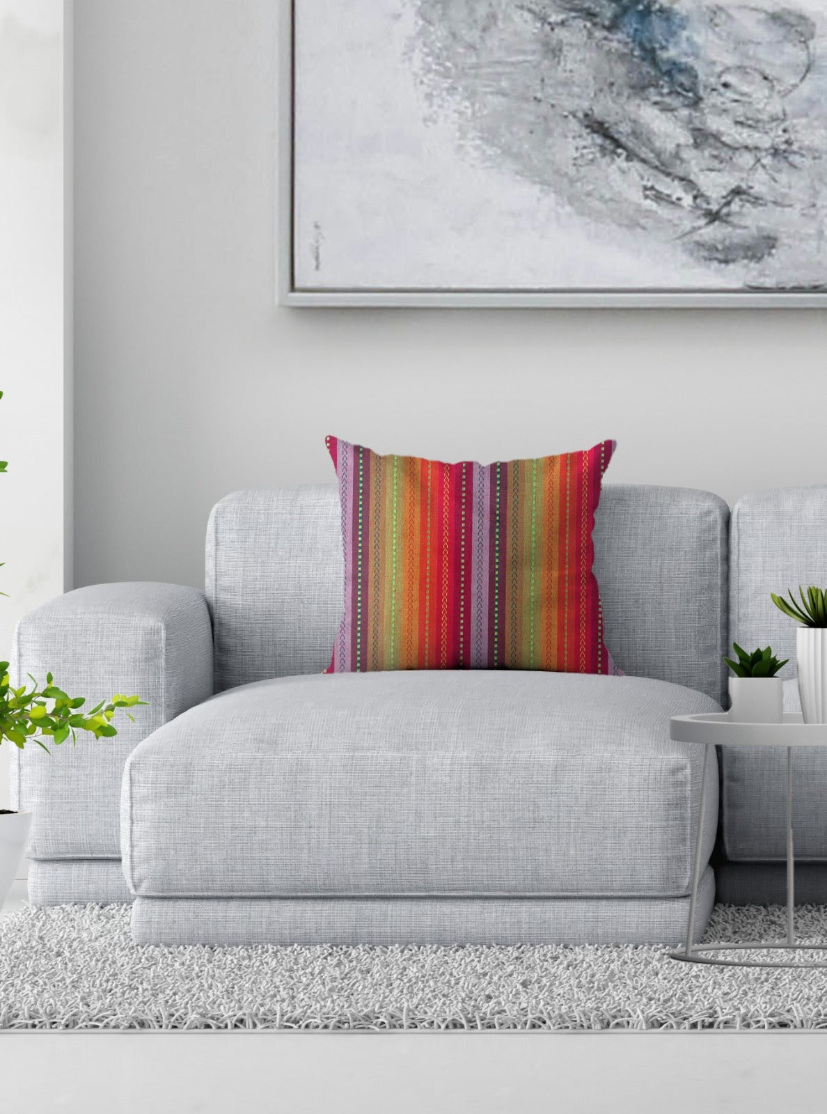 Knotting Home Cotton Salsa Stripe Cushion Cover Red/Rust Multicolour Large Square Throw Pillow Covers for Sofa Bed Room Living Room or Home Decor