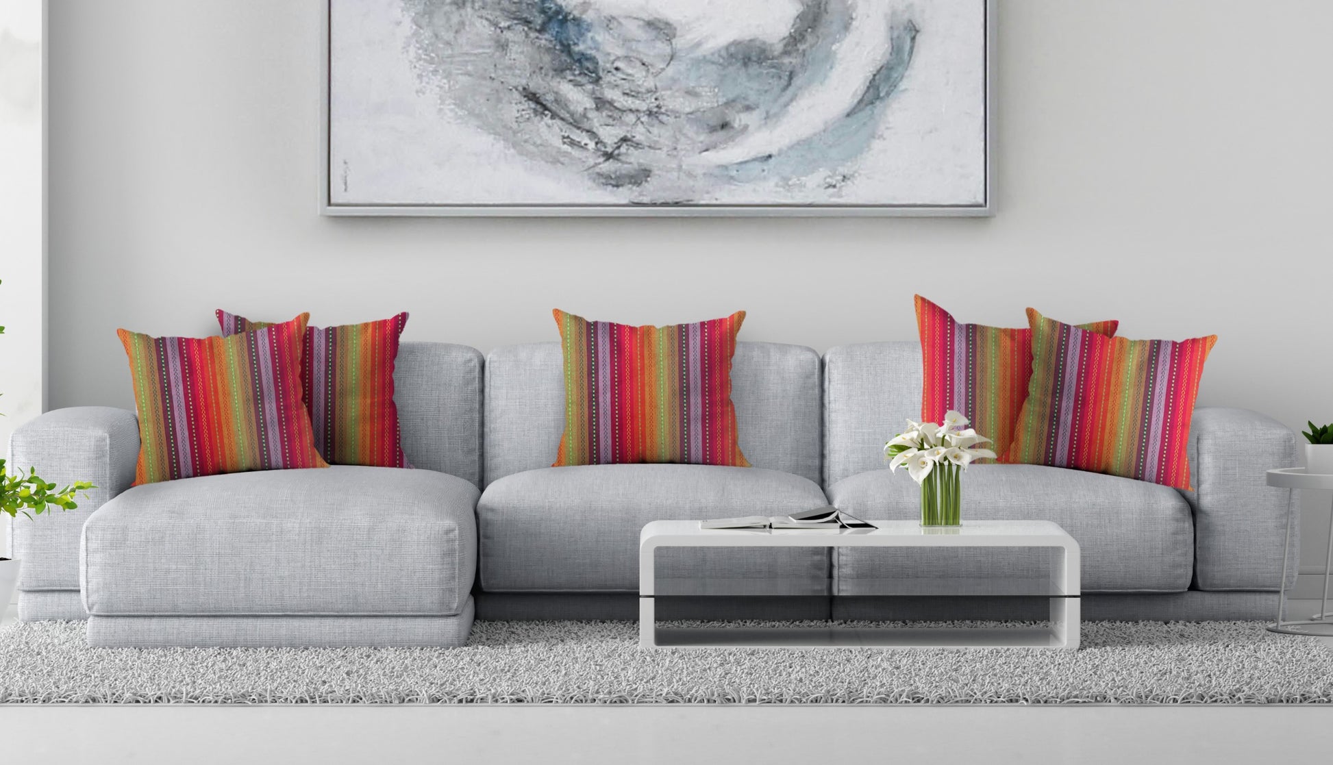 Knotting Home Cotton Salsa Stripe Cushion Cover Red/Rust Multicolour Large Square Throw Pillow Covers for Sofa Bed Room Living Room or Home Decor