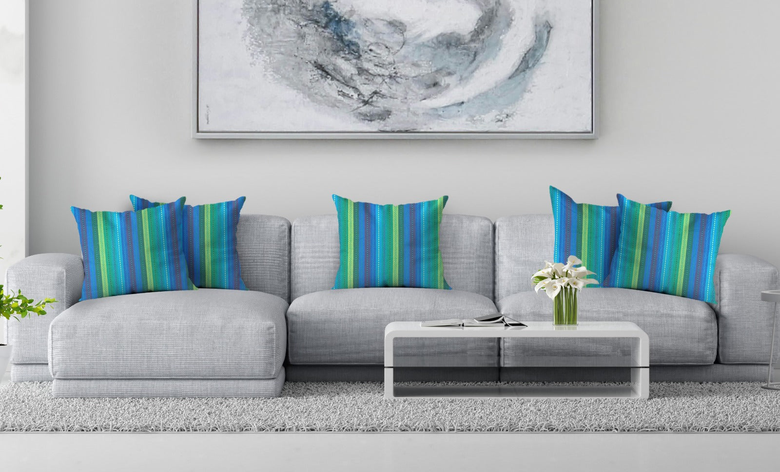 Knotting Home Cotton Salsa Stripe Cushion Cover Blue/Teal Multicolour Large Square Throw Pillow Covers for Sofa Bed Room Living Room or Home Decor