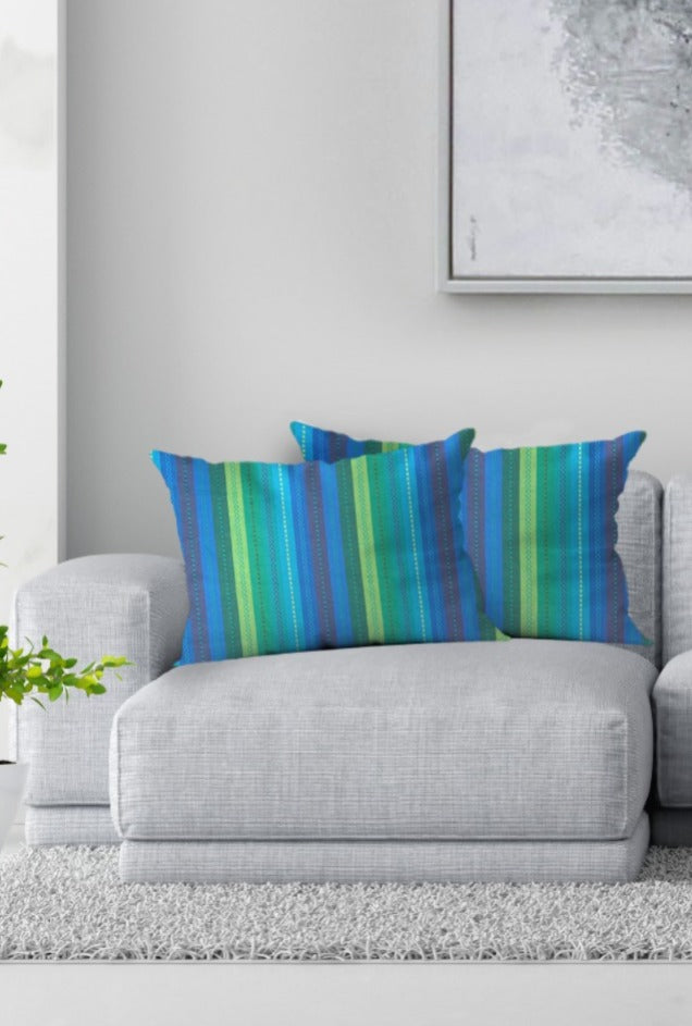 Knotting Home Cotton Salsa Stripe Cushion Cover Blue/Teal Multicolour Large Square Throw Pillow Covers for Sofa Bed Room Living Room or Home Decor
