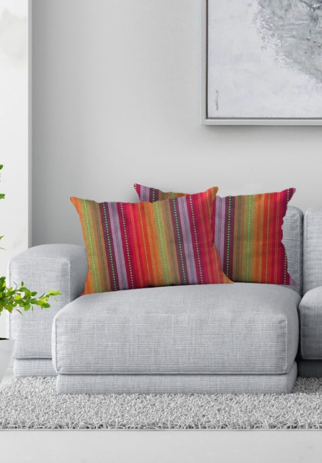 Knotting Home Cotton Salsa Stripe Cushion Cover Red/Rust Multicolour Large Square Throw Pillow Covers for Sofa Bed Room Living Room or Home Decor