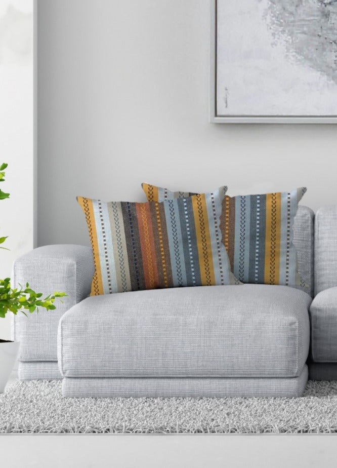 Knotting Home Cotton Salsa Stripe Cushion Cover Beige/Mustard Multicolour Large Square Throw Pillow Covers for Sofa Bed Room Living Room or Home Decor