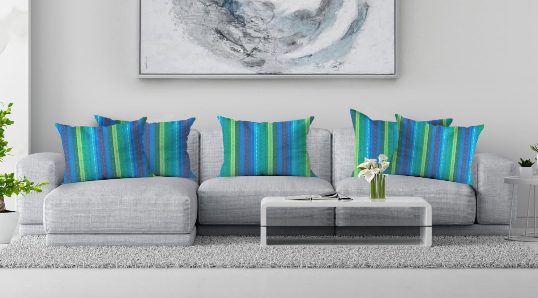 Knotting Home Cotton Salsa Stripe Cushion Cover Blue/Teal Multicolour Large Square Throw Pillow Covers for Sofa Bed Room Living Room or Home Decor