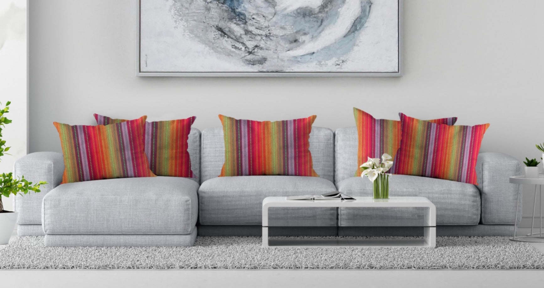 Knotting Home Cotton Salsa Stripe Cushion Cover Red/Rust Multicolour Large Square Throw Pillow Covers for Sofa Bed Room Living Room or Home Decor