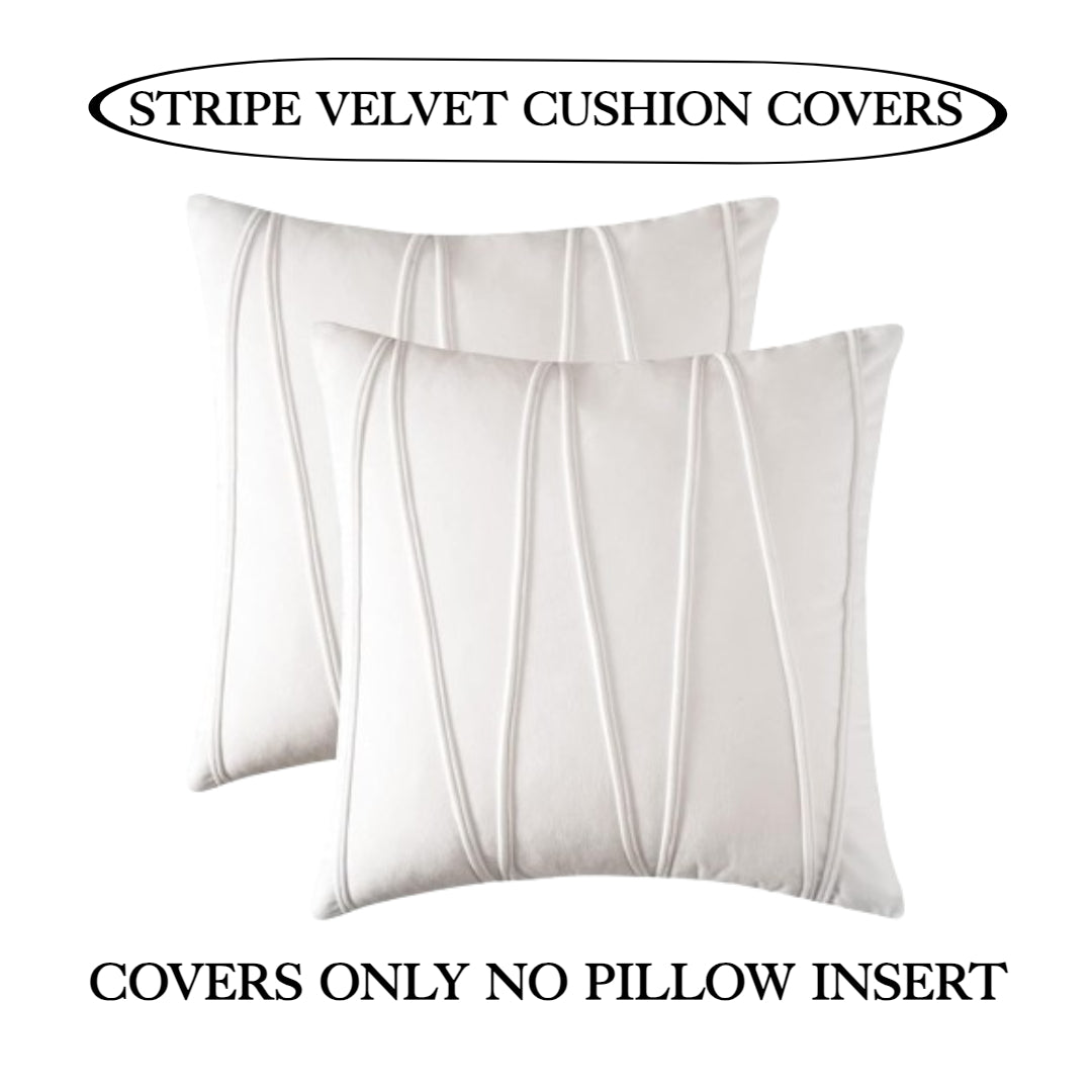 Knotting Home Decorative Striped Throw Pillow Covers White Color Solid Velvet Pillow Covers Cushion Case with Zigzag Pattern for Sofa Bedroom