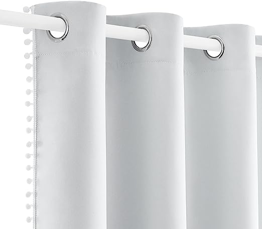 KNOTTING HOME Velvet Eyelet Door Curtains with pom pom Lace for Living Room Bedroom Kitchen in White Color