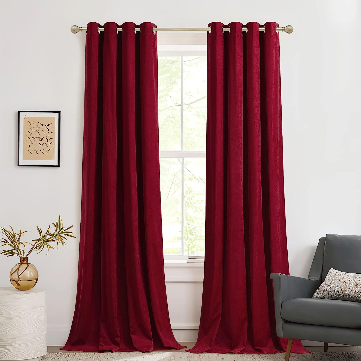 KNOTTING HOME Room Darkening Plain Velvet Eyelet Door Curtains for Living Room ,Bedroom ,Kitchen in Wine Color