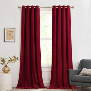 KNOTTING HOME Room Darkening Plain Velvet Eyelet Door Curtains for Living Room ,Bedroom ,Kitchen in Wine Color