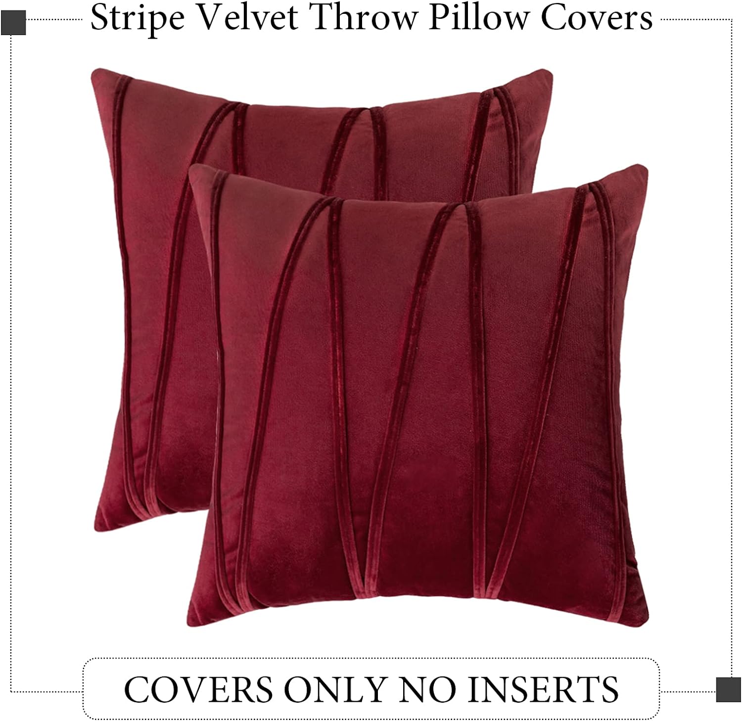 Knotting Home Decorative Striped Throw Pillow Covers Wine Color Solid Velvet Pillow Covers Cushion Case with Zigzag Pattern for Sofa Bedroom