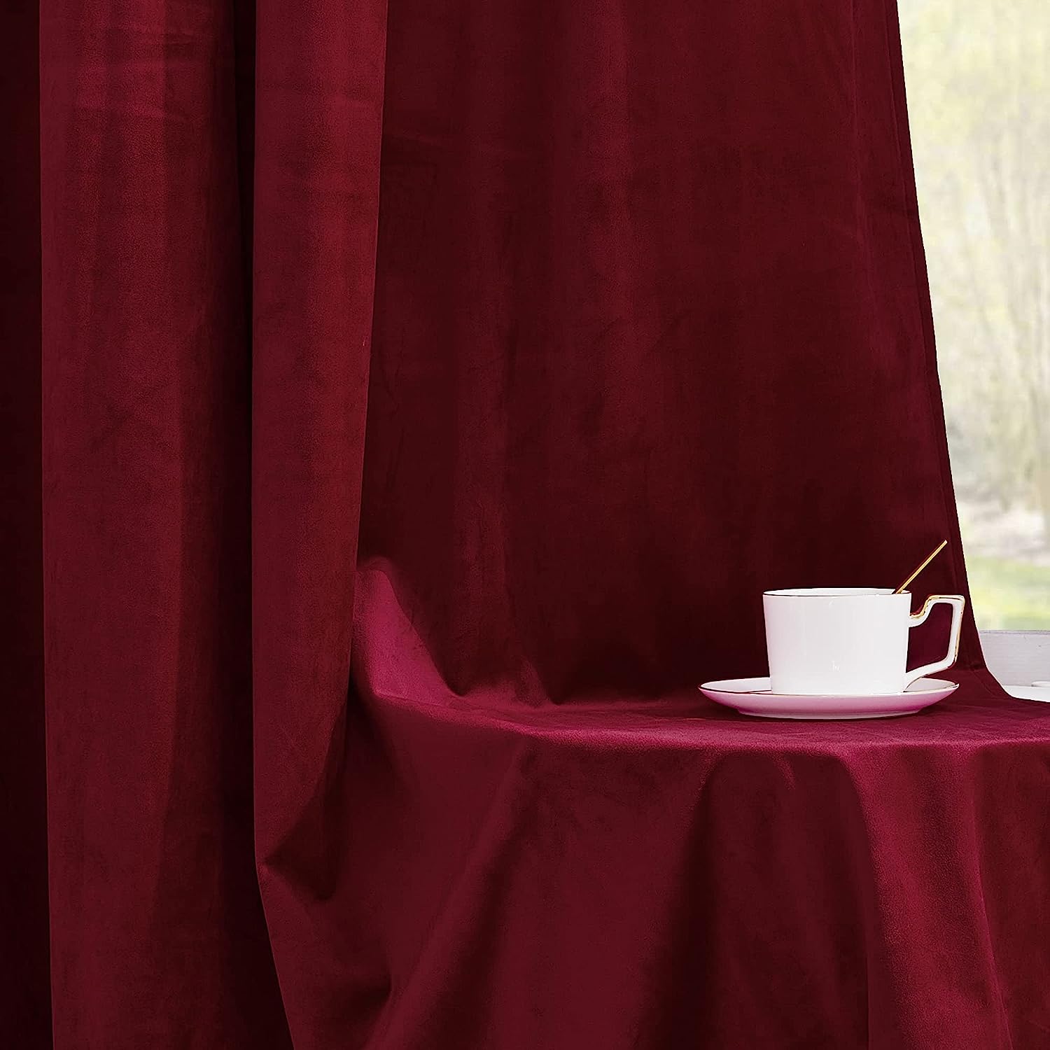 KNOTTING HOME Room Darkening Plain Velvet Eyelet Door Curtains for Living Room ,Bedroom ,Kitchen in Wine Color