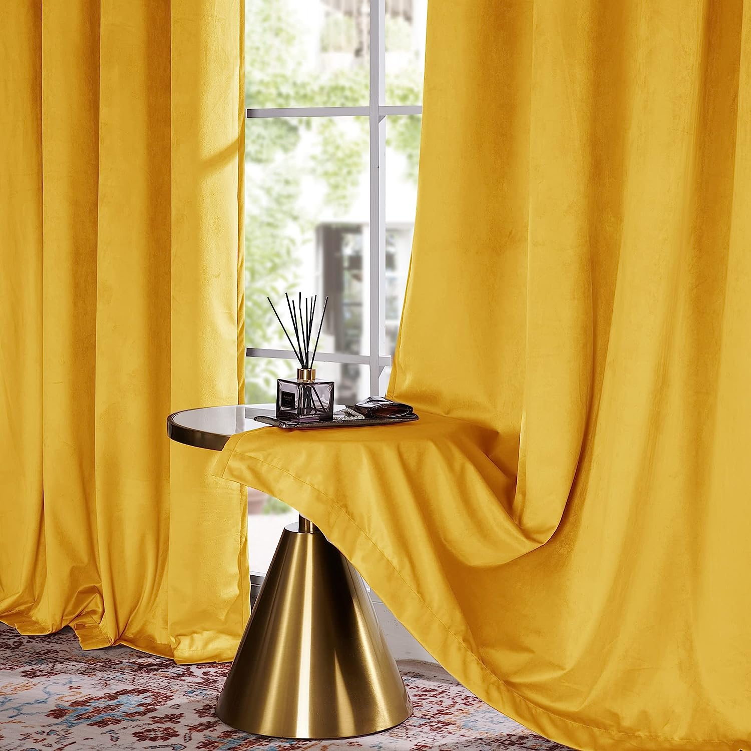 KNOTTING HOME Room Darkening Plain Velvet Eyelet Door Curtains for Living Room ,Bedroom ,Kitchen in Yellow Color
