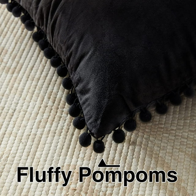 KNOTTING HOME Velvet Pompom Cushion Cover Throw Pillow Covers for Sofa Living Room