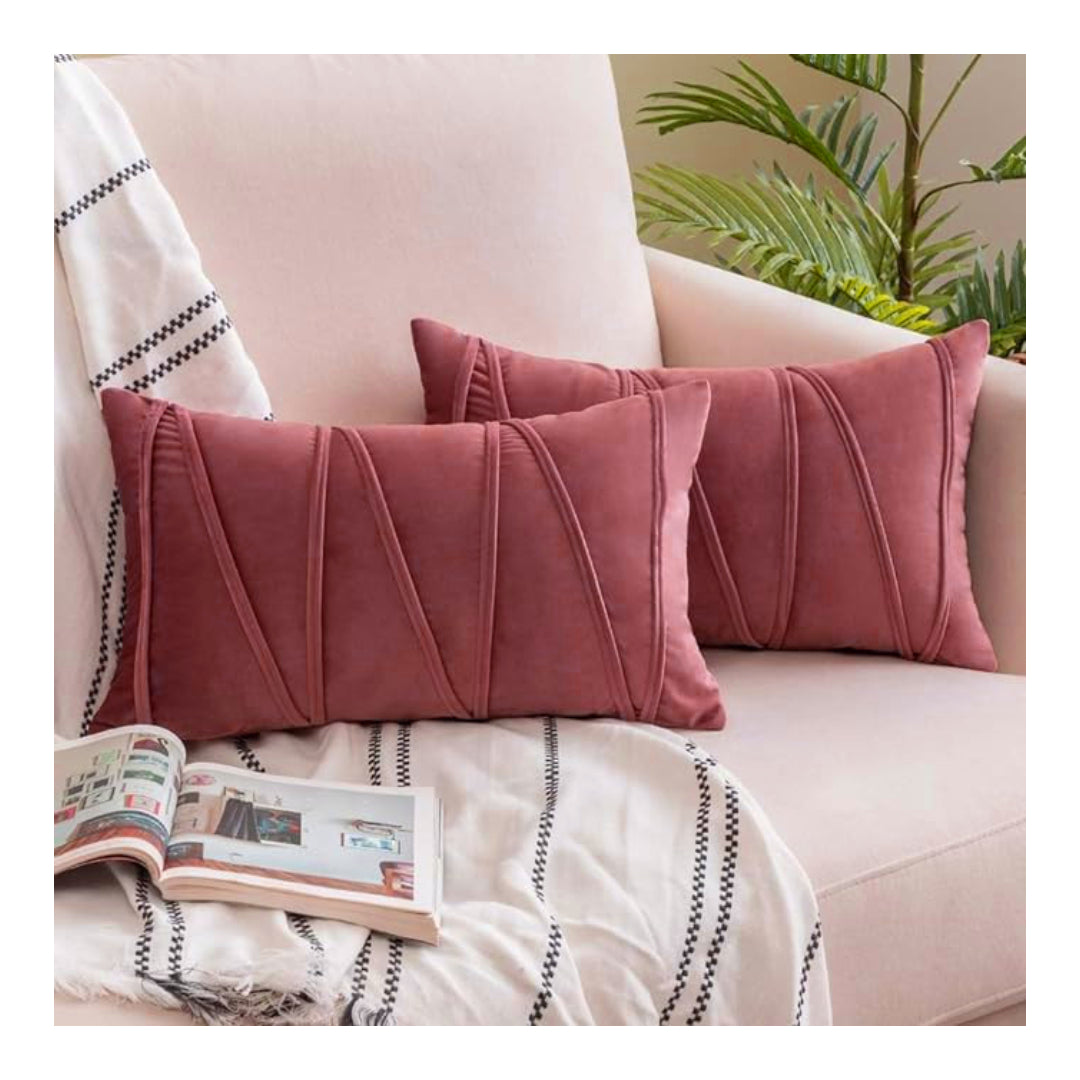 Knotting Home Decorative Striped Throw Pillow Covers Beige Color Soft Solid Velvet Pillow Covers Cushion Case with Zigzag Pattern for Sofa Bedroom