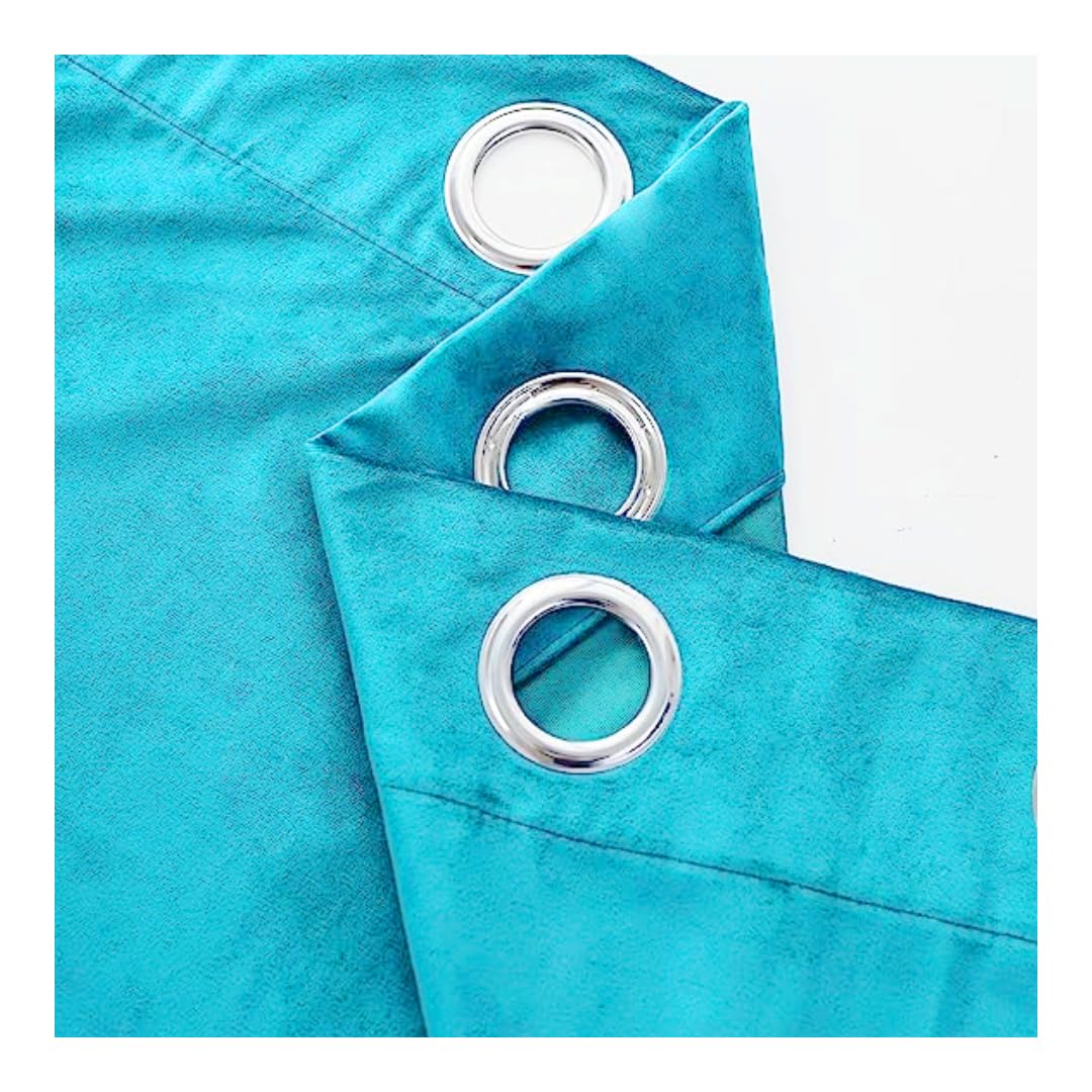 KNOTTING HOME Room Darkening Plain Velvet Eyelet Door Curtains for Living Room ,Bedroom ,Kitchen in Teal Color
